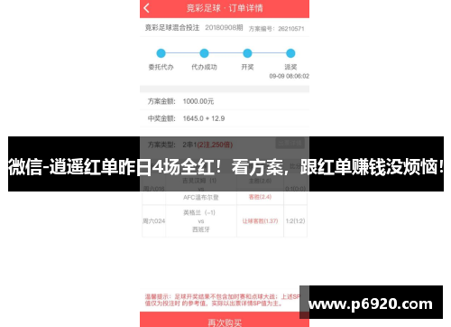 微信-逍遥红单昨日4场全红！看方案，跟红单赚钱没烦恼！